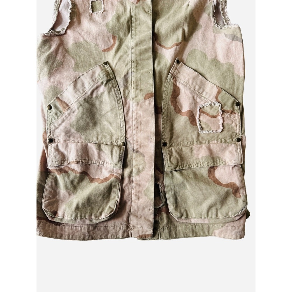 Anthropologie Lida Pink Camo Camouflage Utility Vest Oversized Small Distressed - Picture 5 of 6